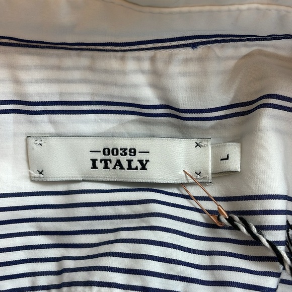 NWT 0039 Italy 100% cotton Carrie edge blue strip long sleeve button down size L - Picture 8 of 10